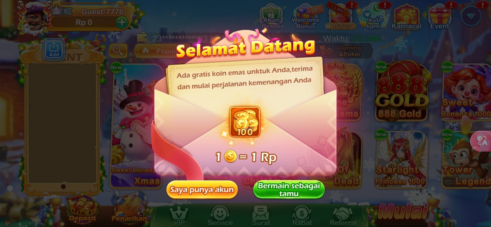 Dapatkan 100 koin emas gratis untuk memulai pengalaman bermain Anda di Menangbet88 APK.